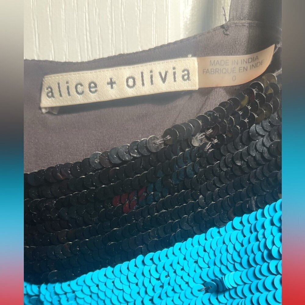 Alice + Olivia Black Striped Sequin Shift Dress | Square Neck Sleeveless 0 - Picture 4 of 5